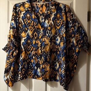 Umgee Blue and Orange Patterned Blouse